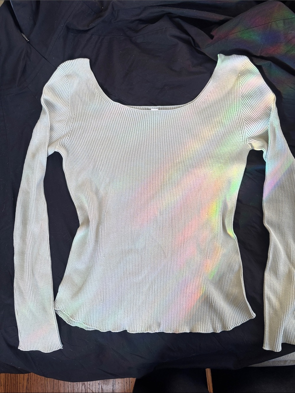 Uniqlo light sage green Ribbed Scoop-Neck Long-Sleeve Top